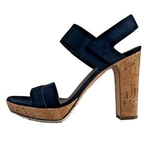 Donald J Pliner Cork Block Wedge Platform Sandals Suede Made In Spain SZ 9 Navy